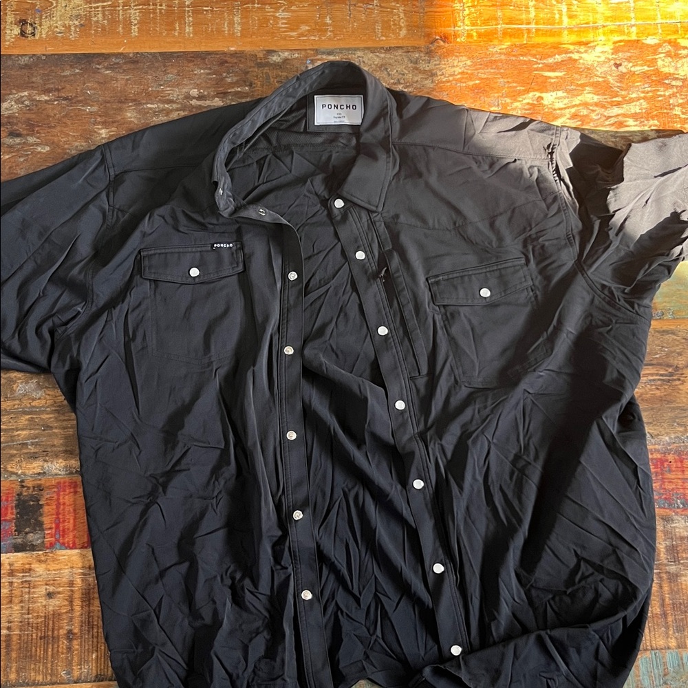 Poncho Black Button-Up Shirt short sleeve